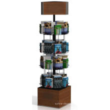 Book Store Or Library Fixture Flooring 4-Tier Rotating Bookshop Wooden Kids Book Display Stand